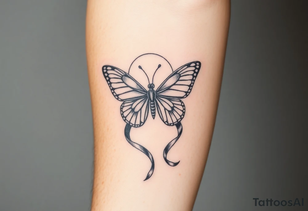 ethereal butterfly with flowing silk ribbons in moonlight tattoo idea