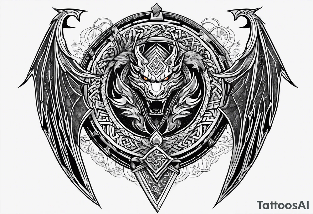 Valhalla sword shield long ship dragon head axe Valknut tattoo idea
