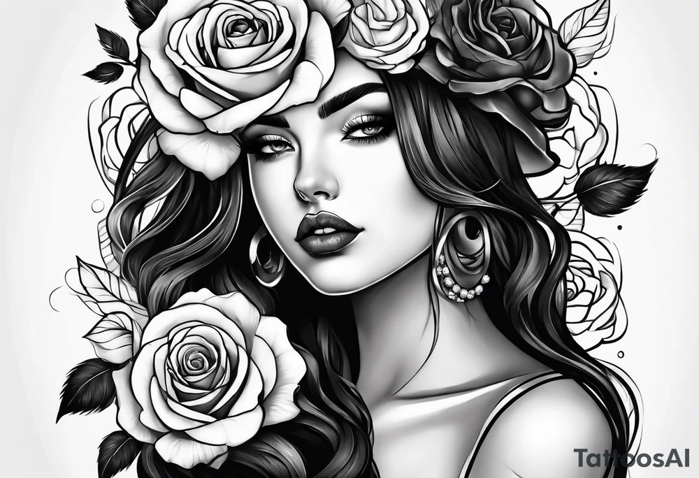 Girl with rose as head tattoo idea