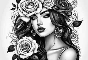 Girl with rose as head tattoo idea