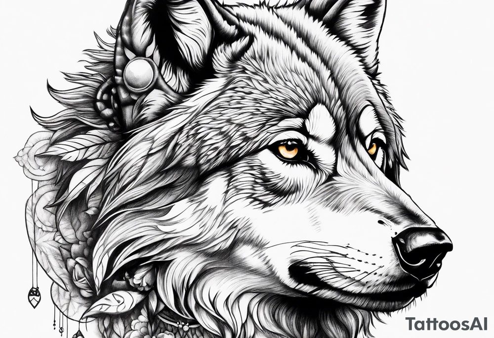 Wolf headdress of female toddler tattoo idea
