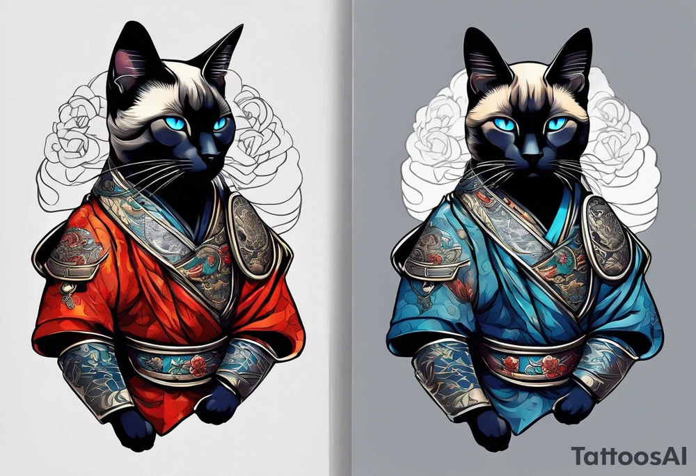 A siamese cat in ronin armor tattoo idea