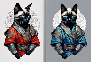 A siamese cat in ronin armor tattoo idea