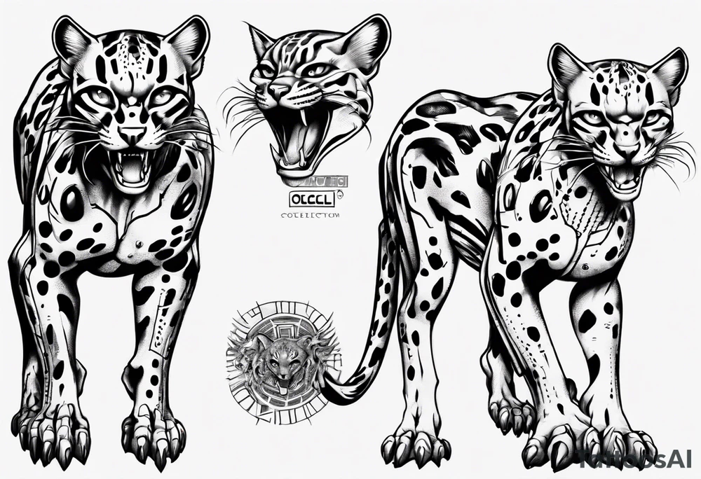 cybernetic ocelot full body roar tattoo idea