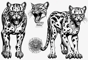 cybernetic ocelot full body roar tattoo idea