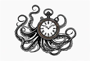 pocket watch attacked by an aggressive octopus tattoo idea