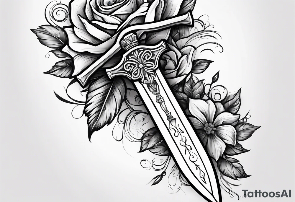 Dagger with hourglass handle and flower blade tattoo idea Dagger with hourglass handle and flower blade tattoo idea