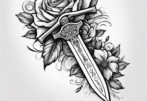 Dagger with hourglass handle and flower blade tattoo idea
