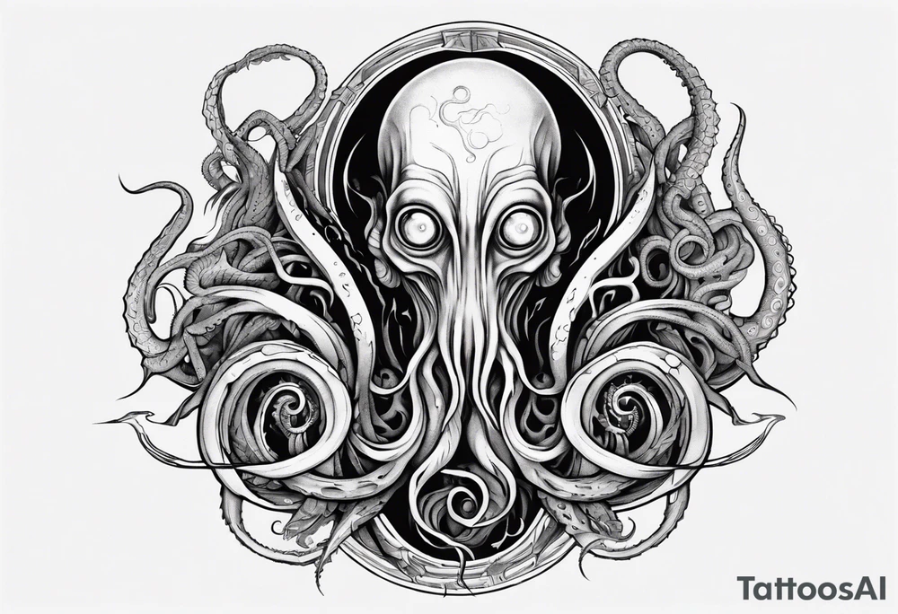 lovecraft long tattoo to put on the forearm, with eye and tentacle tattoo idea