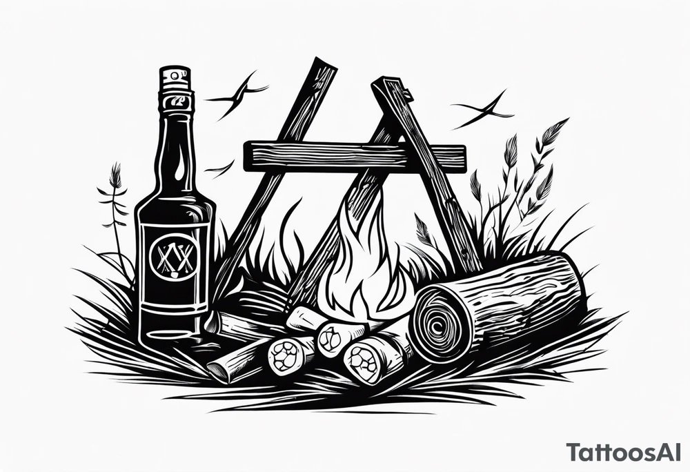 christian 
cross; campfire, golf, campfire, whiskey glass tattoo idea