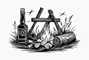 christian 
cross; campfire, golf, campfire, whiskey glass tattoo idea