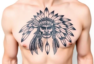 Native American chest in full color male left peck tattoo idea