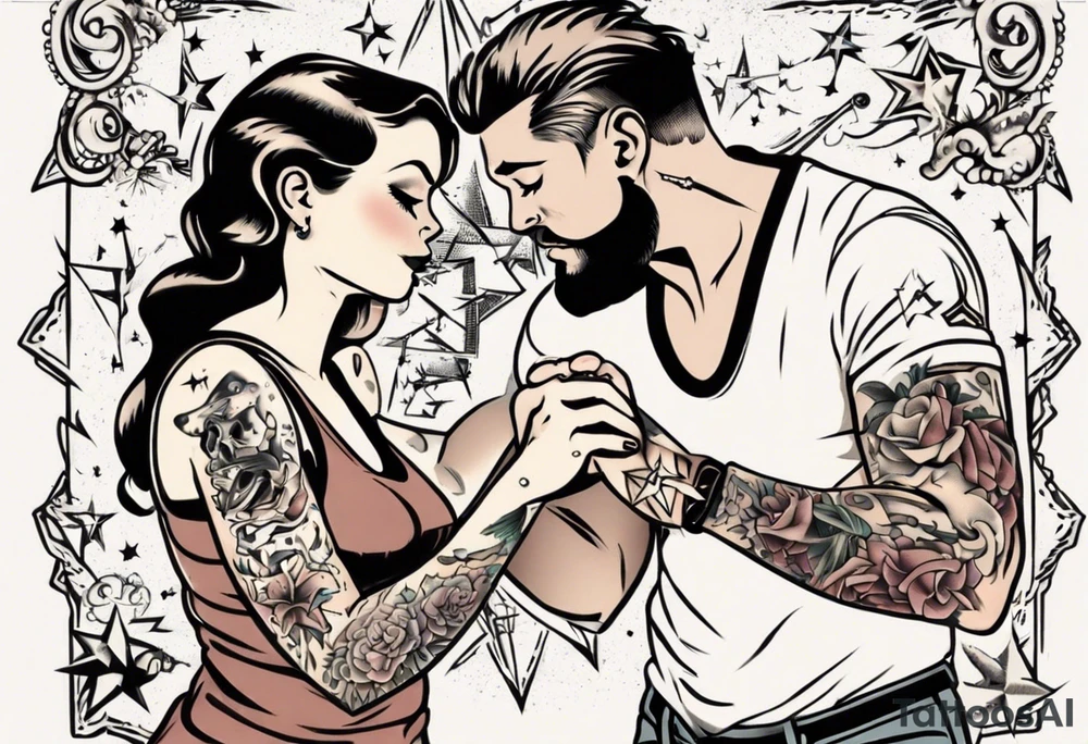 woman giving man a tattoo on star tattoo idea