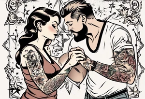 woman giving man a tattoo on star tattoo idea
