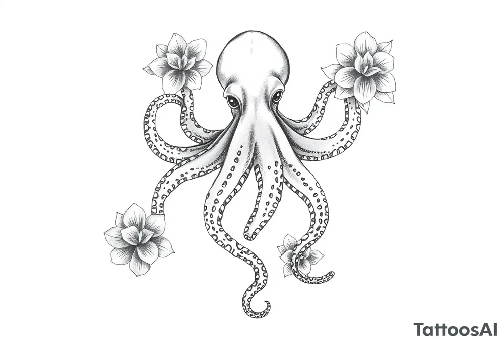 octopus and flowers tattoo idea