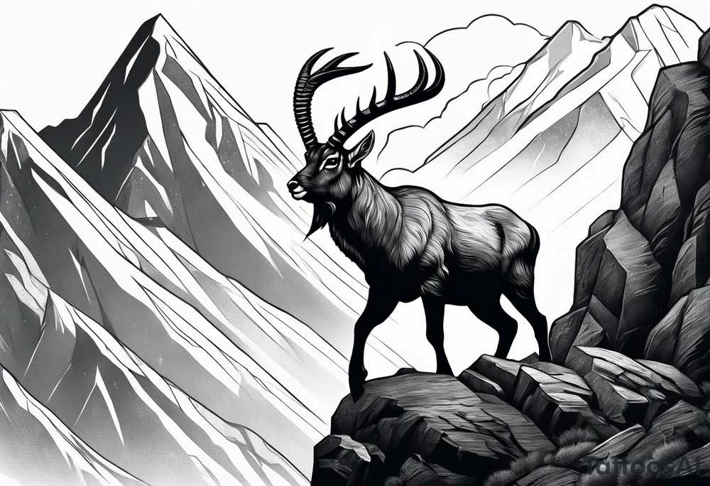 ibex jumping into mountains tattoo idea