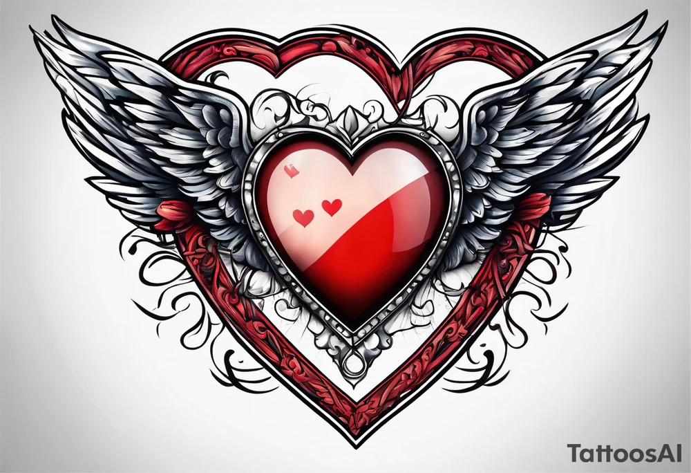 Flag inside of a heart with wings tattoo idea