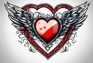 Flag inside of a heart with wings tattoo idea