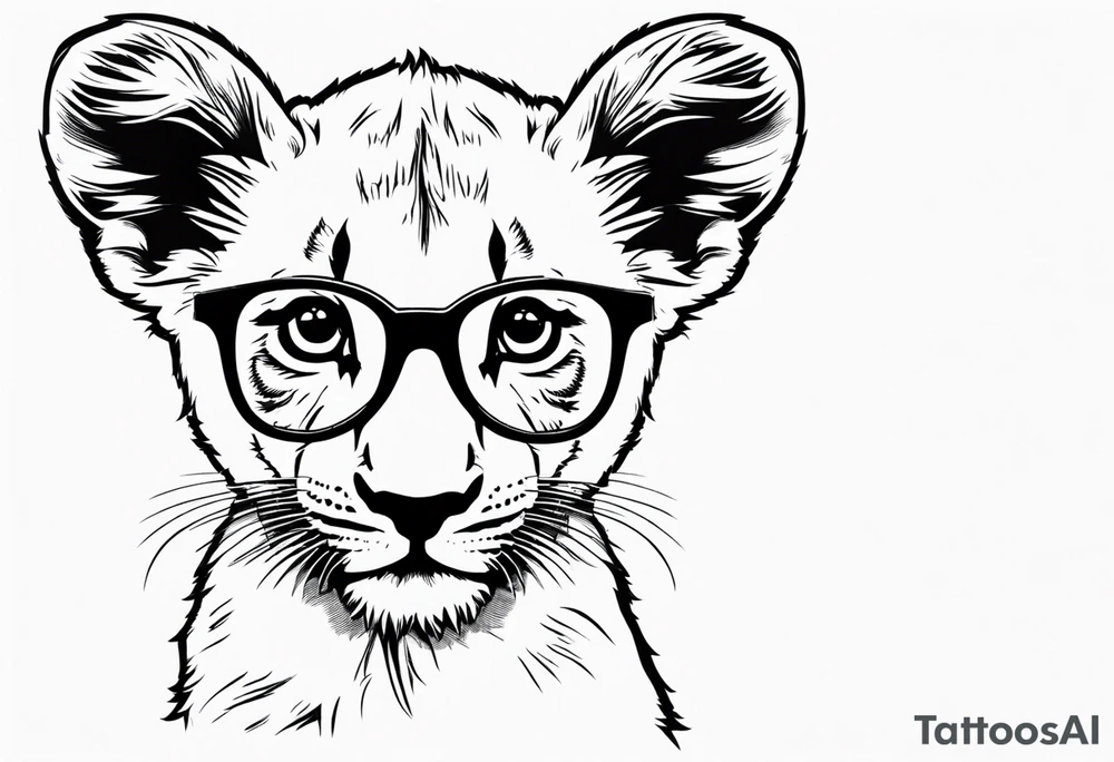 Lion cub wearing John Lennons glasses tattoo idea