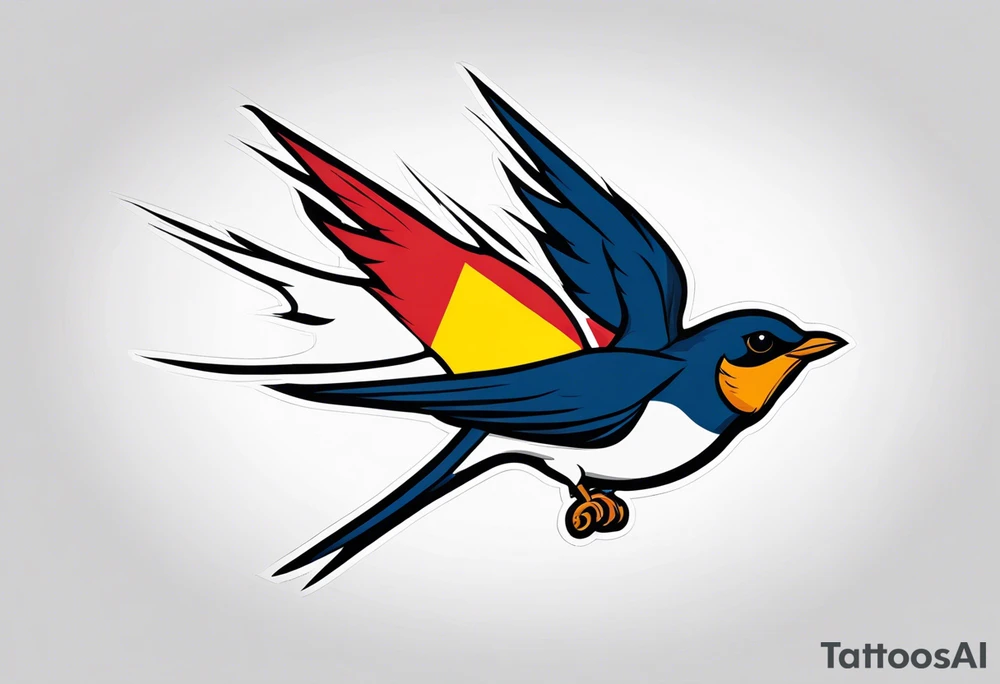 swallow holding flag with beak tattoo idea