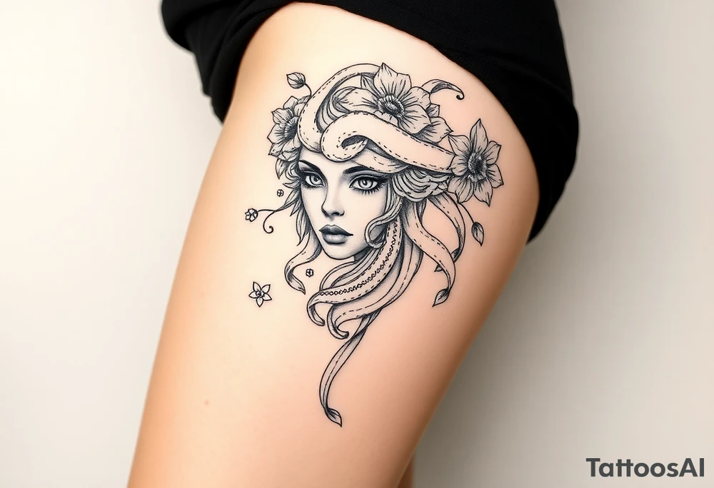 Big headed Medusa flowers tattoo idea