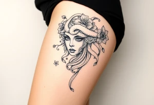 Big headed Medusa flowers tattoo idea