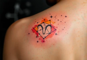 The Aries star constellation tattoo in black ink against an ombré background fading from orange to scarlet. tattoo idea
