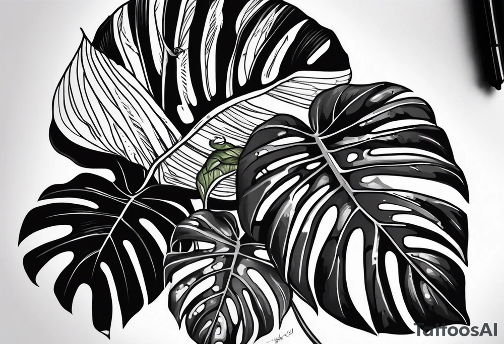 Monstera with snake hide in it tattoo idea