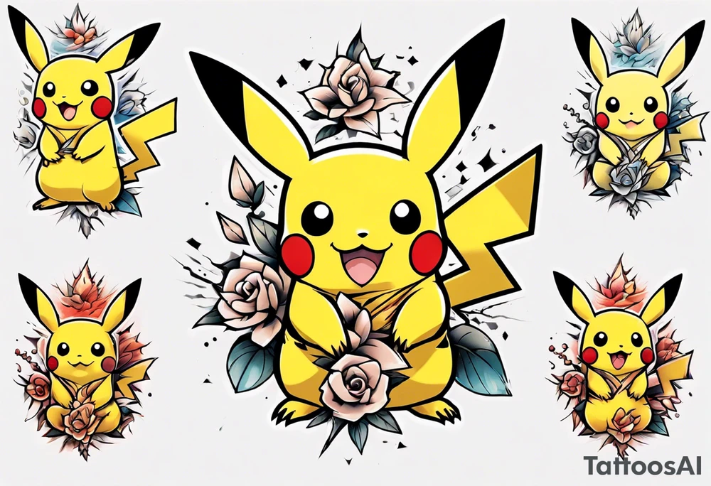 Pikachu from pokémon, elegant and colorful for arm tattoo tattoo idea