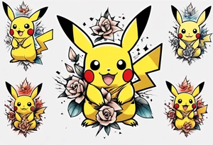 Pikachu from pokémon, elegant and colorful for arm tattoo tattoo idea