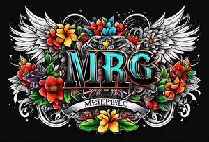 word "MRBG" 
black blackground tattoo idea