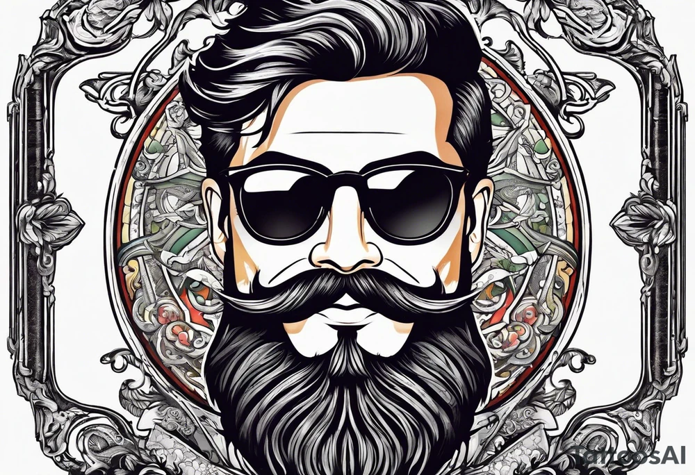 Attractive Male, slim round face, 
mustache, tools, ray-bans tattoo idea