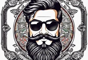 Attractive Male, slim round face, 
mustache, tools, ray-bans tattoo idea
