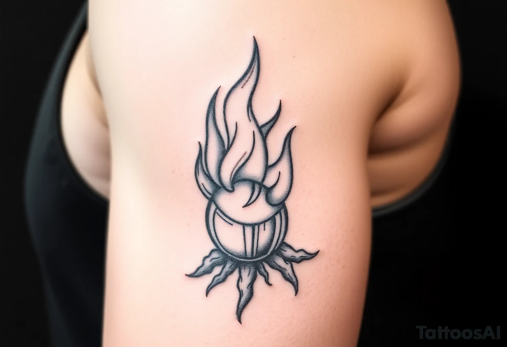 flame in a roots ball tattoo idea
