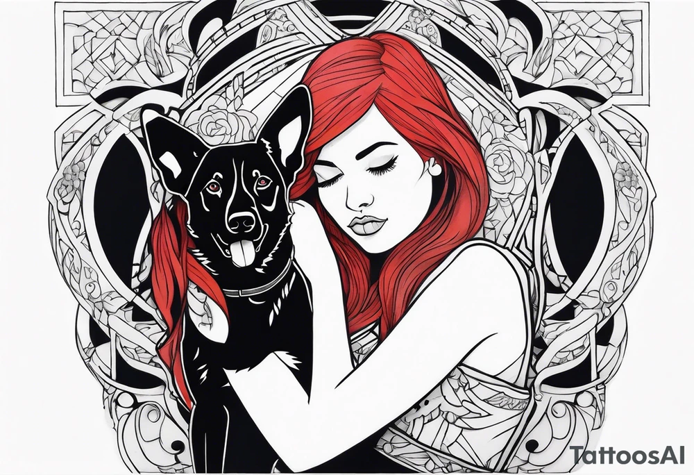 red hair woman with German shepherd dog tattoo idea