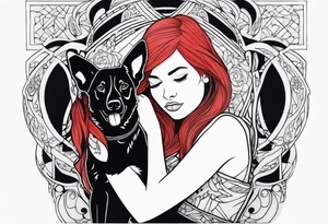 red hair woman with German shepherd dog tattoo idea