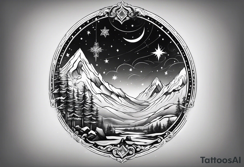 Winter night sky, quarter sleeve tattoo idea