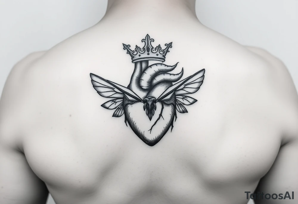 heart with crown and butteflys tattoo idea