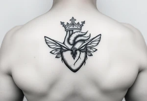 heart with crown and butteflys tattoo idea