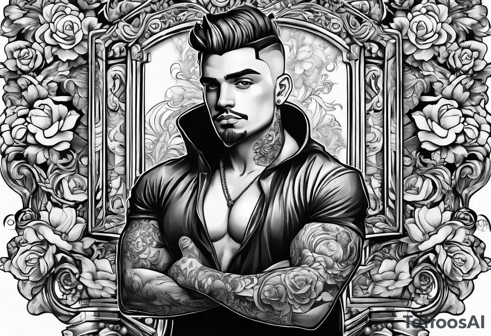 a (cartoonistic) man coming out of an easel tattoo idea