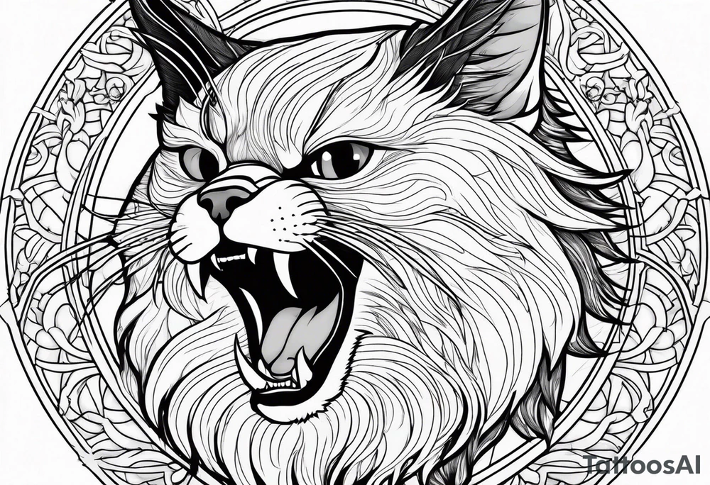 Powerful Himalayan cat that looks like a dragon roaring tattoo idea