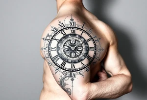 vintage roman numerals within ornate clockwork mechanism tattoo idea
