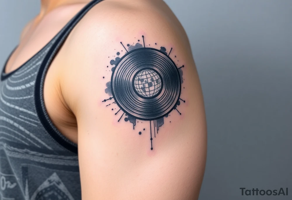 vinyl record and disco ball tattoo idea