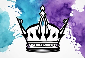 A tattoo of a minimalistic black crown and some negative space on a water color background of purple and blue. tattoo idea