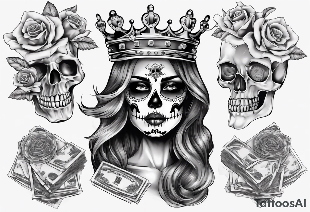 santa la muerta with money and crown
on the card tattoo idea