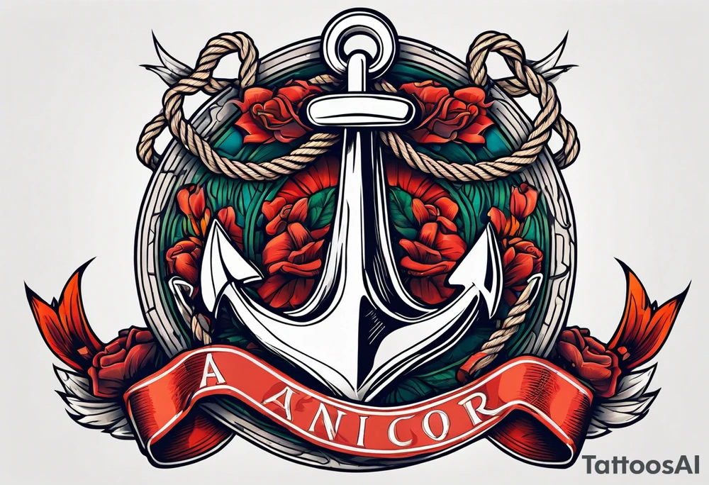 old school anchor with rope wrapped around anchor and banner across anchor tattoo idea