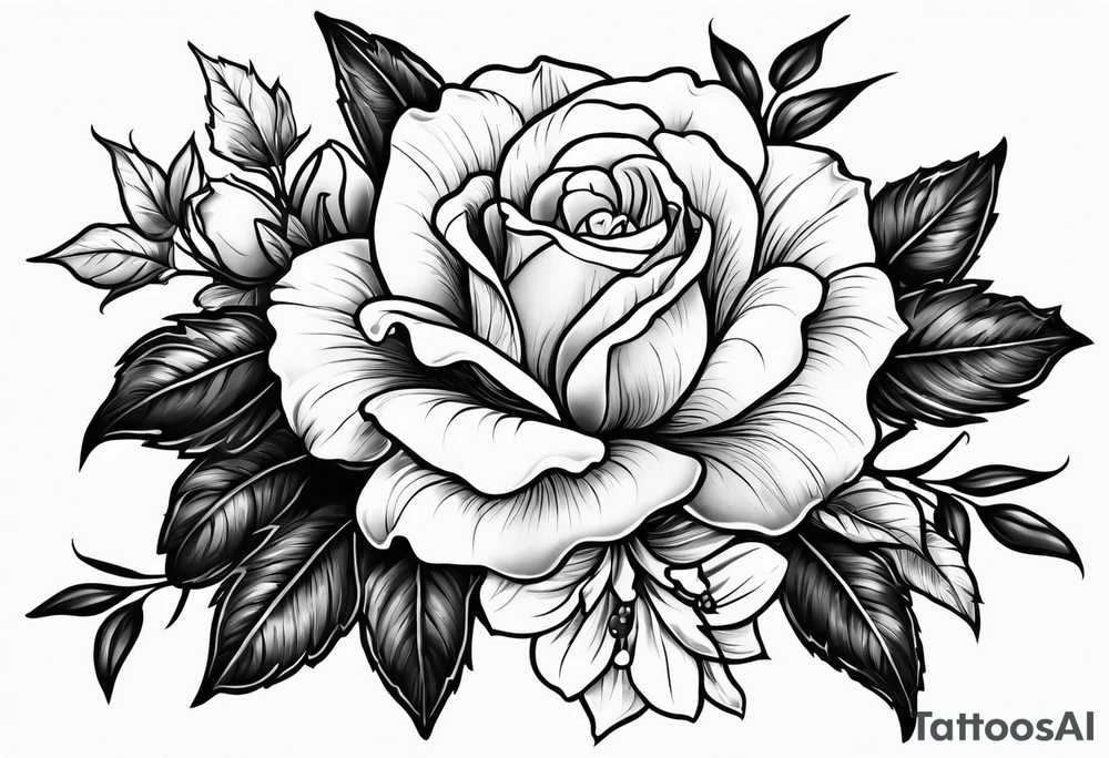 Rose, narcissus flower, holly flower for forearm tattoo idea