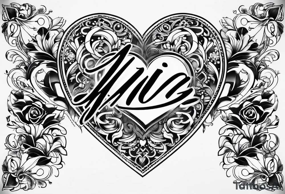 The word Mia inside a heart tattoo idea