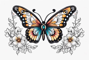 small ornate floral and butterfly sternum tattoo tattoo idea