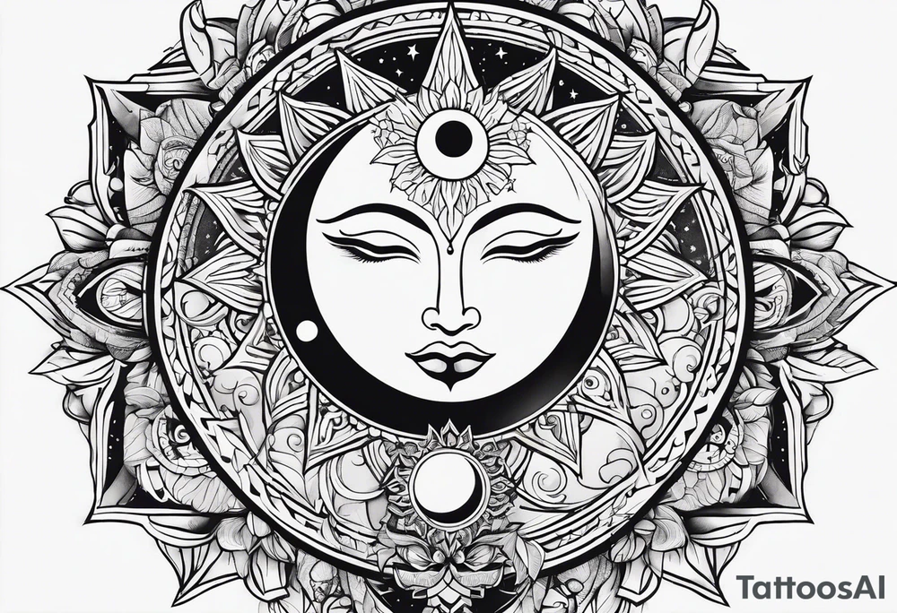Exoteric tattoo with sun and moon tattoo idea